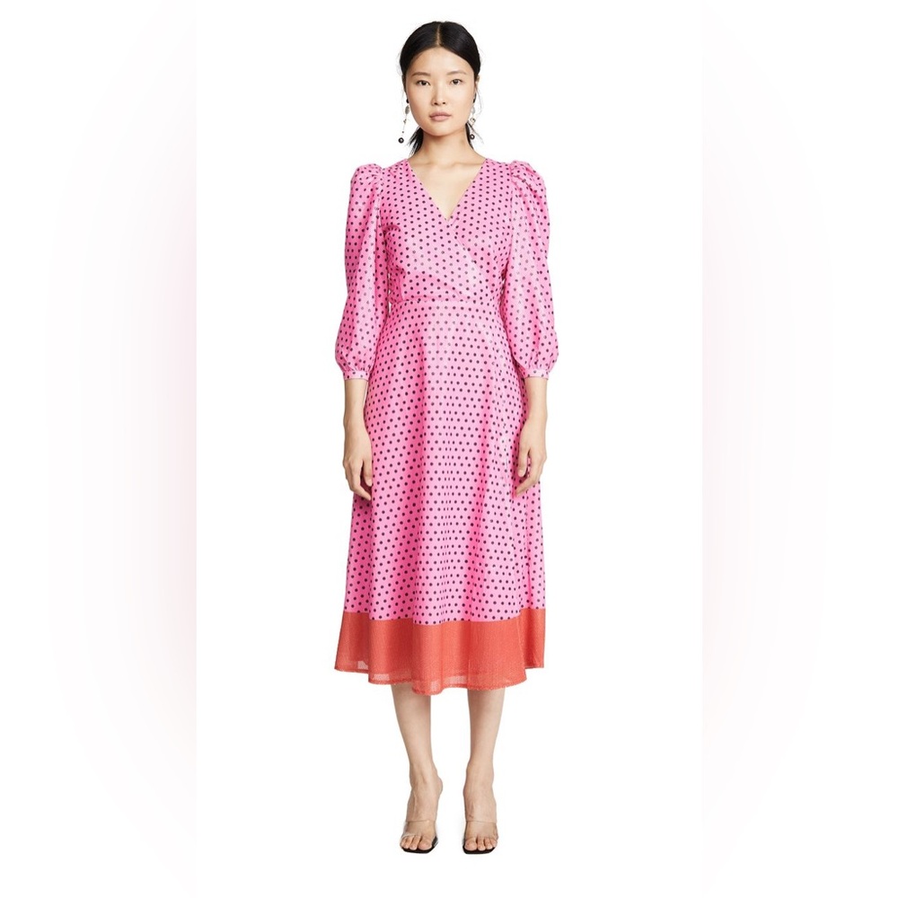 NWT Olivia Rubin Pink Sequin Puff Sleeve Midi Dress 4 Small WOW!
